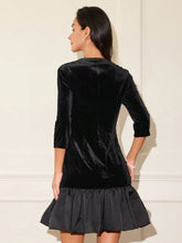 Women Solid Color Midi V-Neck Ruffle Hem Elegant Short Dress